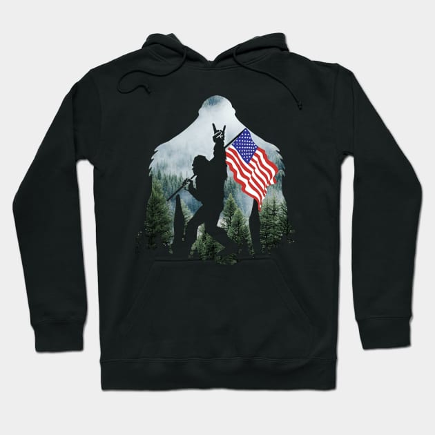 Bigfoot Into The Forest USA Flag Hoodie by Phylis Lynn Spencer